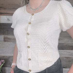 White Button Up crop top